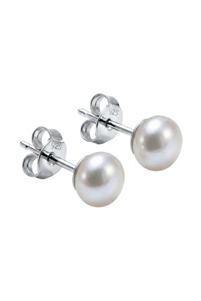 Birinci1926 925 Ayar Gümüş Kadın 6 Mm Gerçek Inci Beyaz Küpe