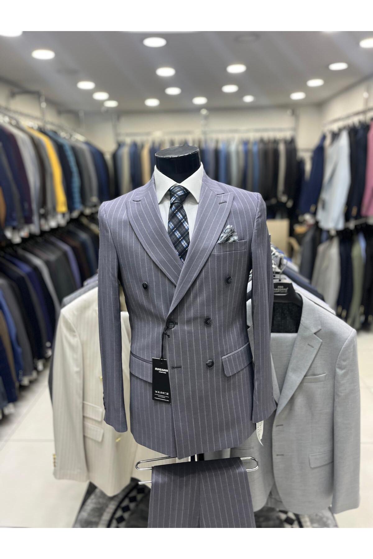 MASSARO  Kruvaze Çizgili Slımfit Takım elbise - Görsel 6