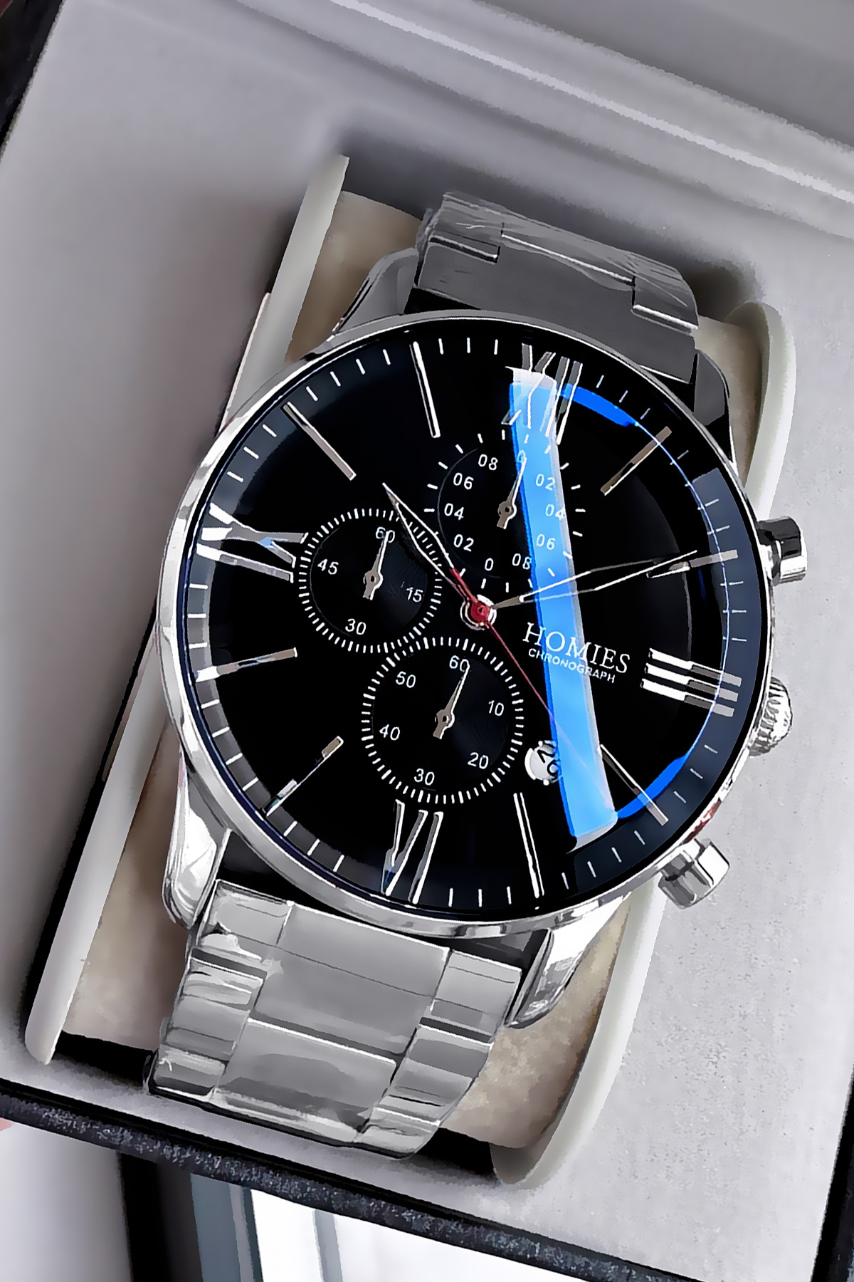 Homies  Erkek Kol Saati 3 Atm Su Geçirmez Gümüş Renk Çelik Kordon Özel Kutusu ve Hms2773c1 - Görsel 5