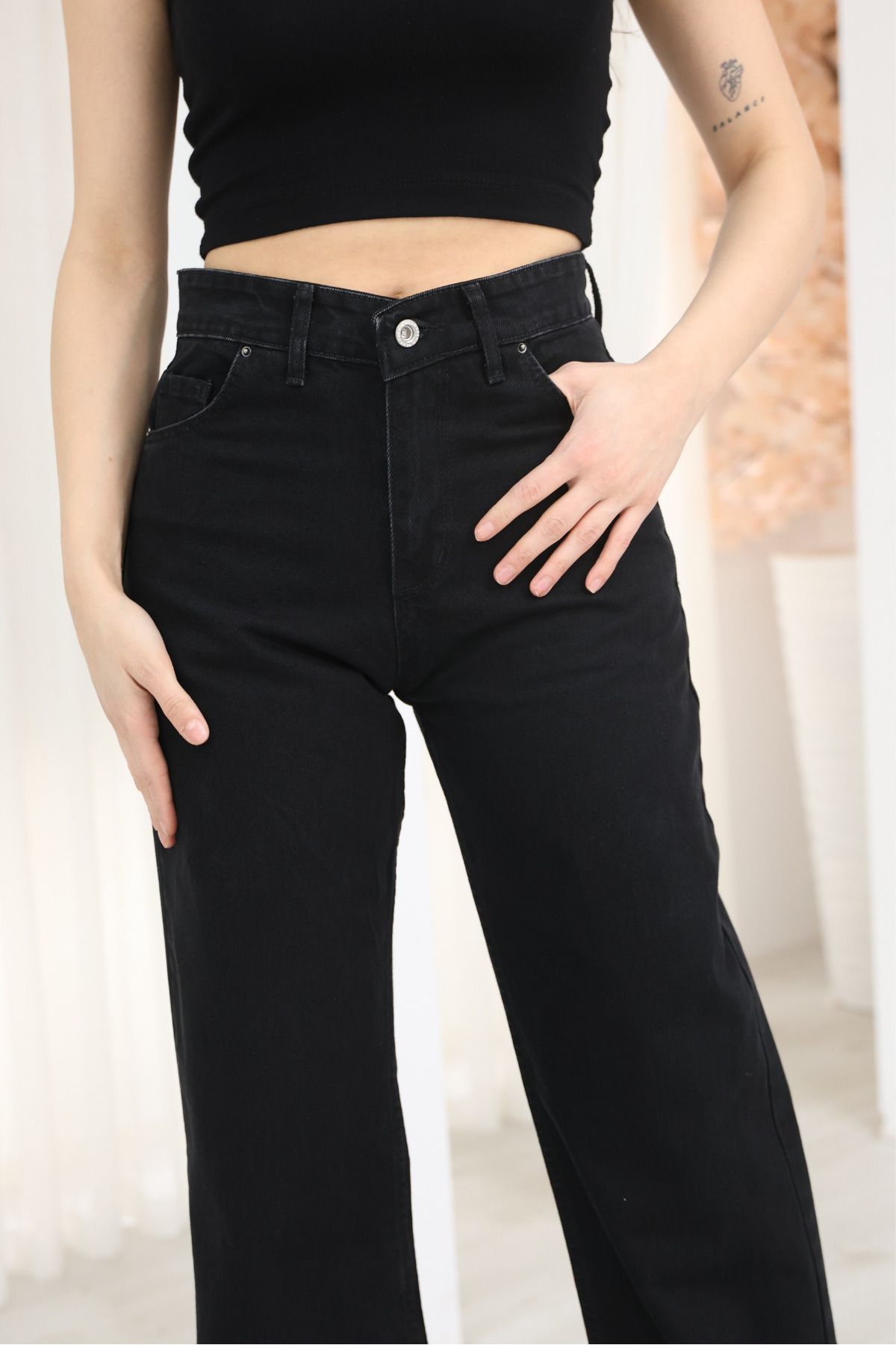 macharel jeans  Kadın Yüksek Bel Jean Kot Palazzo Pantolon - Görsel 9