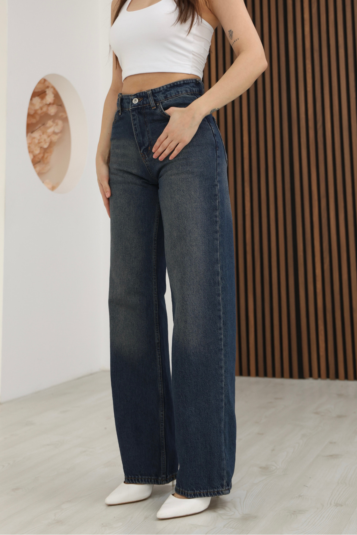 macharel jeans  Kadın Yüksek Bel Jean Kot Palazzo Pantolon - Görsel 6