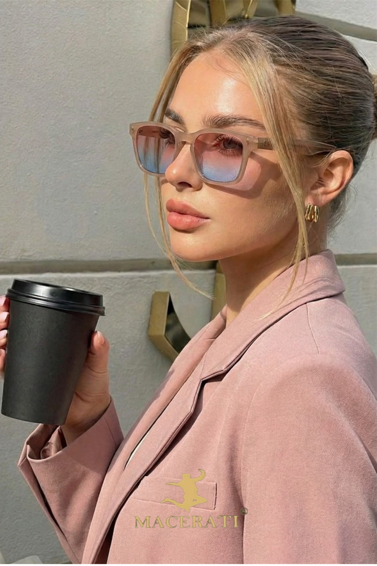MACERATİ Swank Unisex Nude Kare Çerçeve Renkli Cam Güneş Gözlük görsel 2