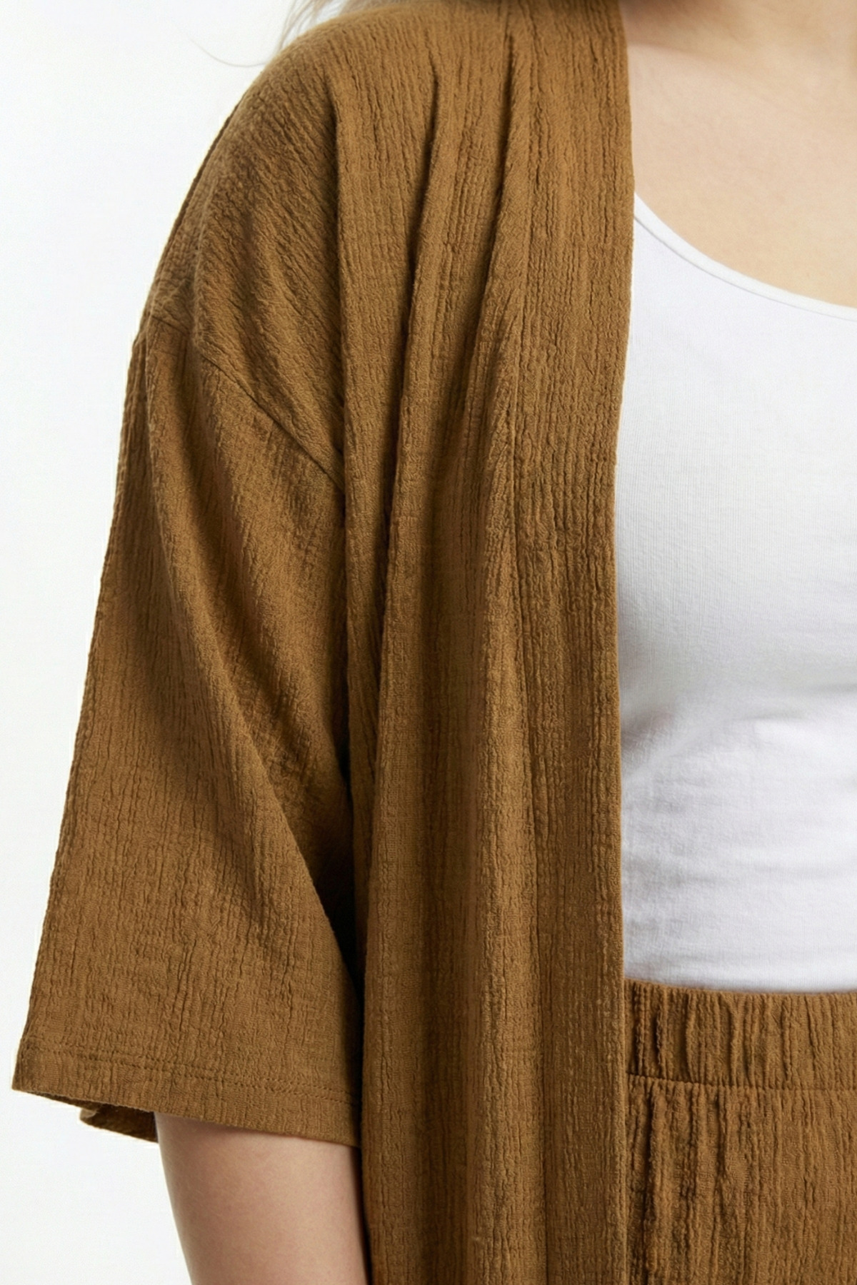 Talvien  Büyük Beden Kimono Hırkalı 2’li Takım – Bürümcük Kumaş Oversize Şık Set - Görsel 3