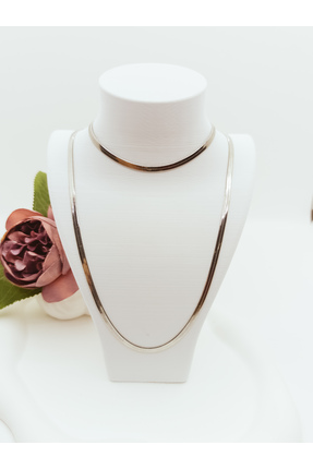 stainles steel Gümüş Renk Yassı İtalyan 4mm Yassı Çelik Zincir Seti