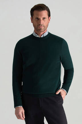 Hemington Merino Yünü Bisiklet Yaka Koyu Yeşil Triko Kazak