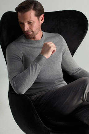 Hemington Merino Yünü Bisiklet Yaka Gri Triko Kazak