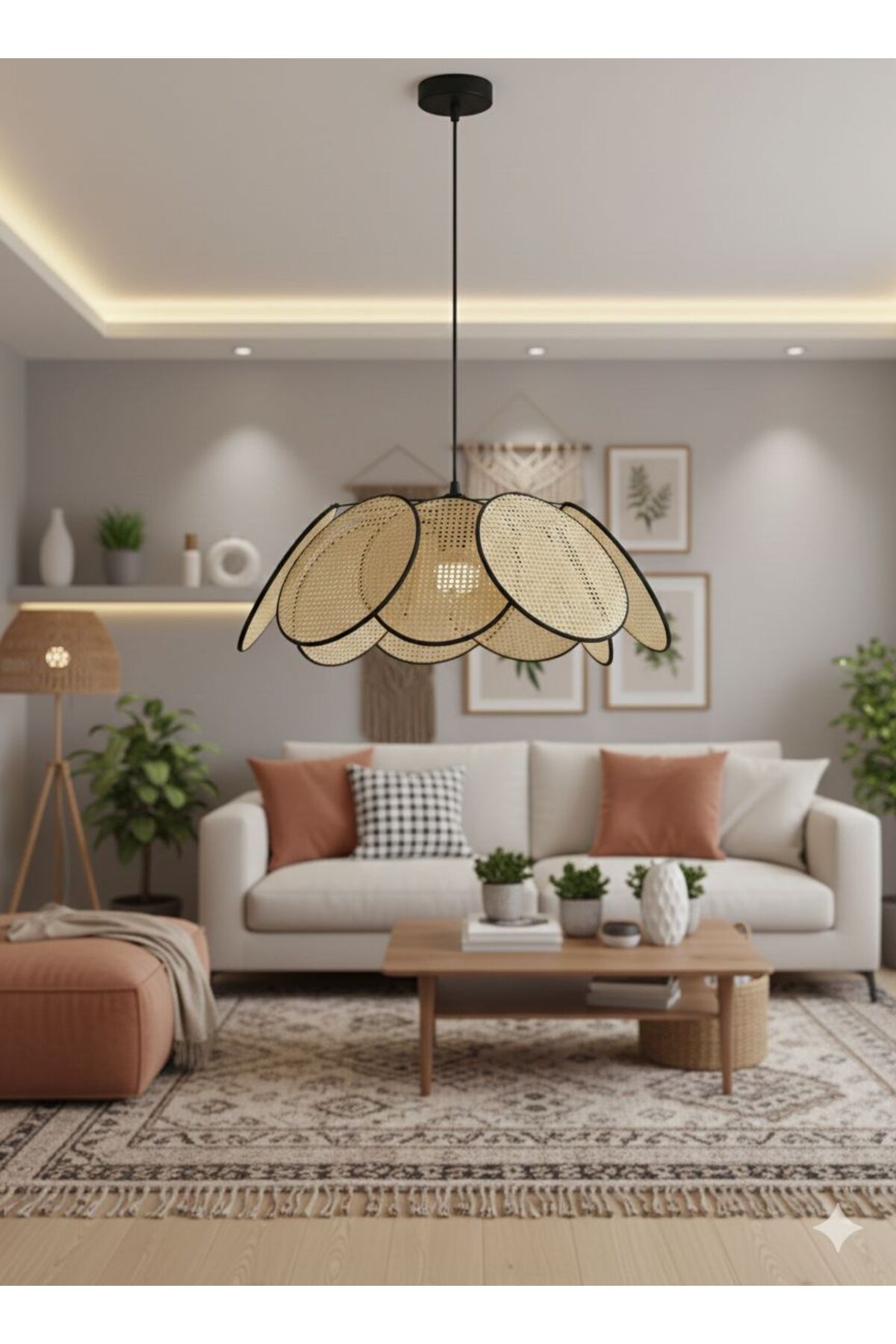 Modern Design Flower Pendant Lamp Rattan Bohemian Living Room Dining Room Kitchen Chandelier