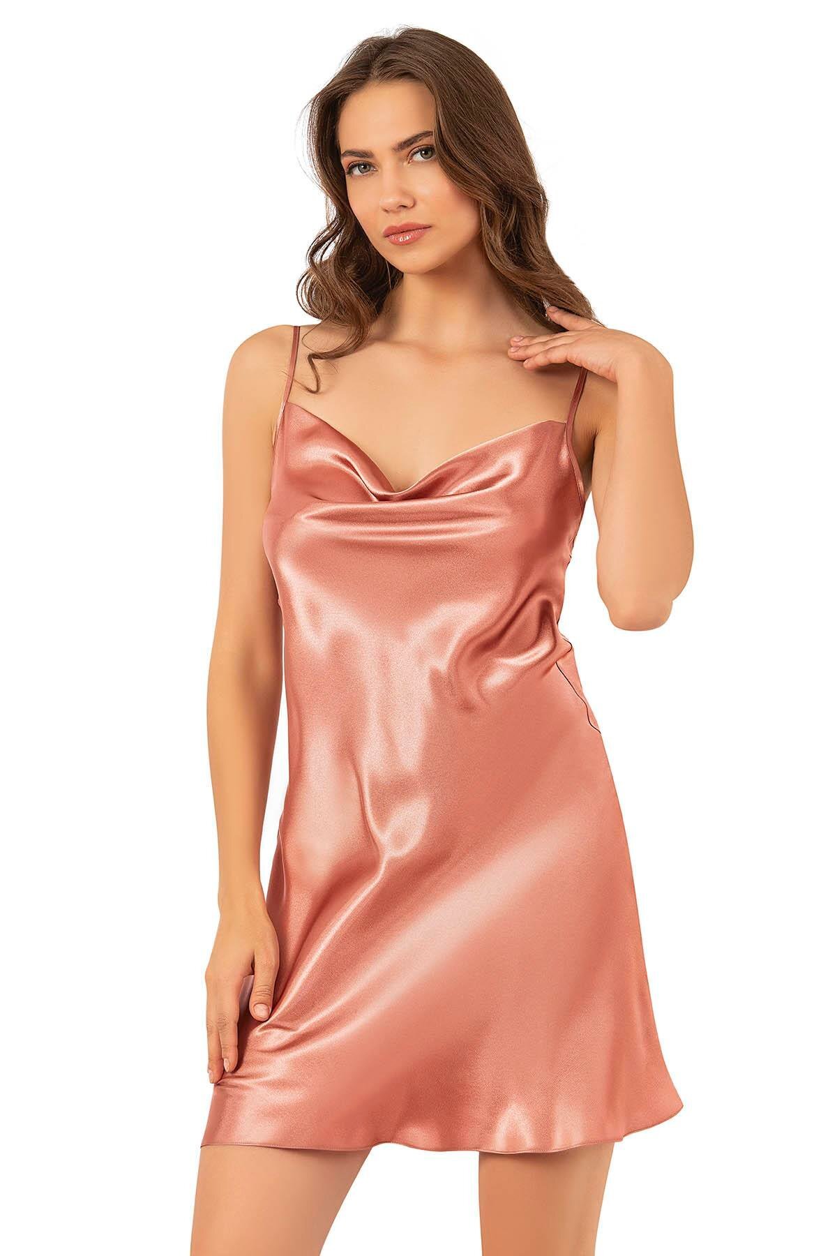 Primoda Degaje Yaka Bakır Kısa Gecelik | 7740