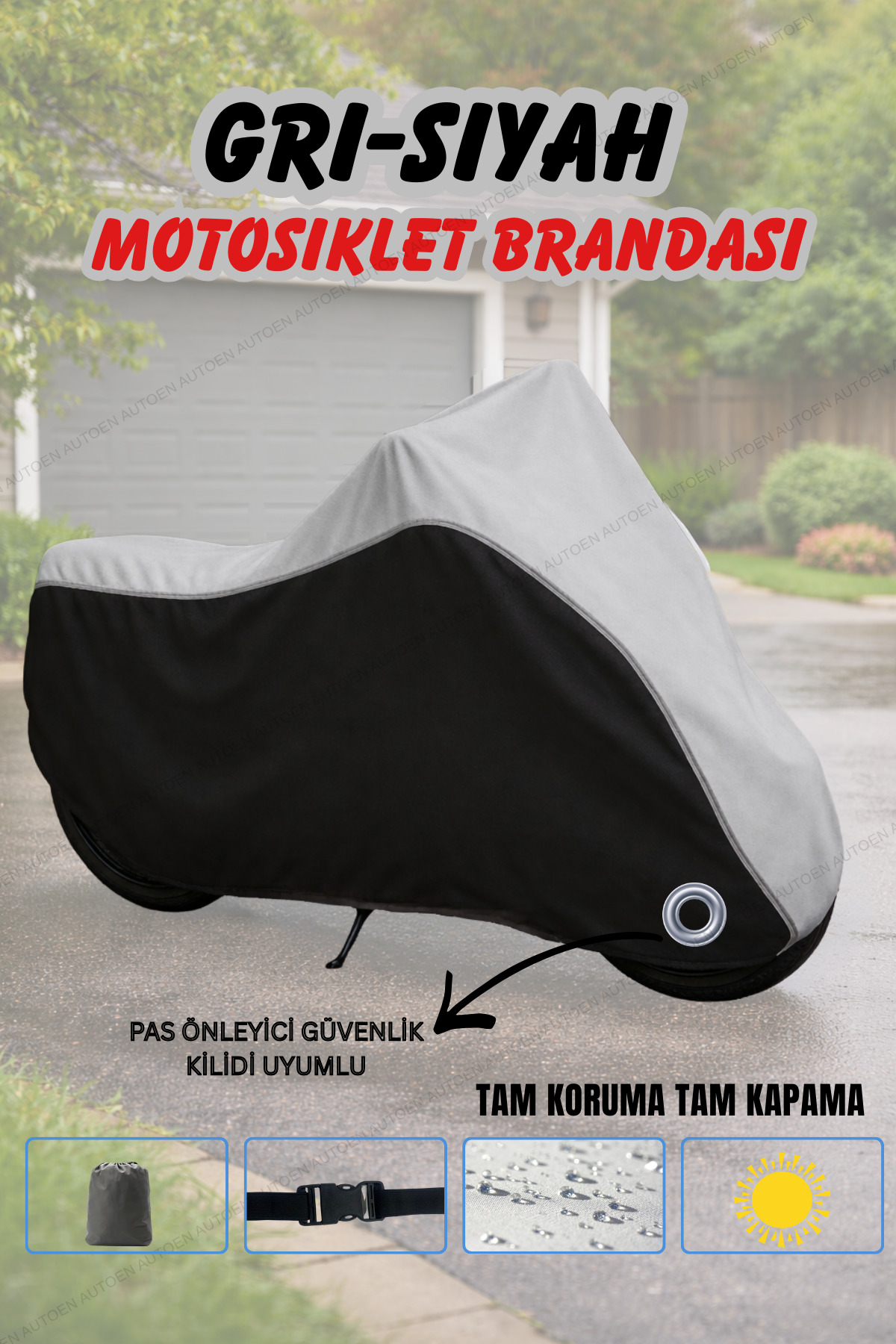 AutoEN Gray-Black Honda Cbf 500 Lock Compatible Motorcycle Cover