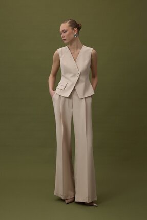 Sateen Sofia Palazzo Pantolon - Bej