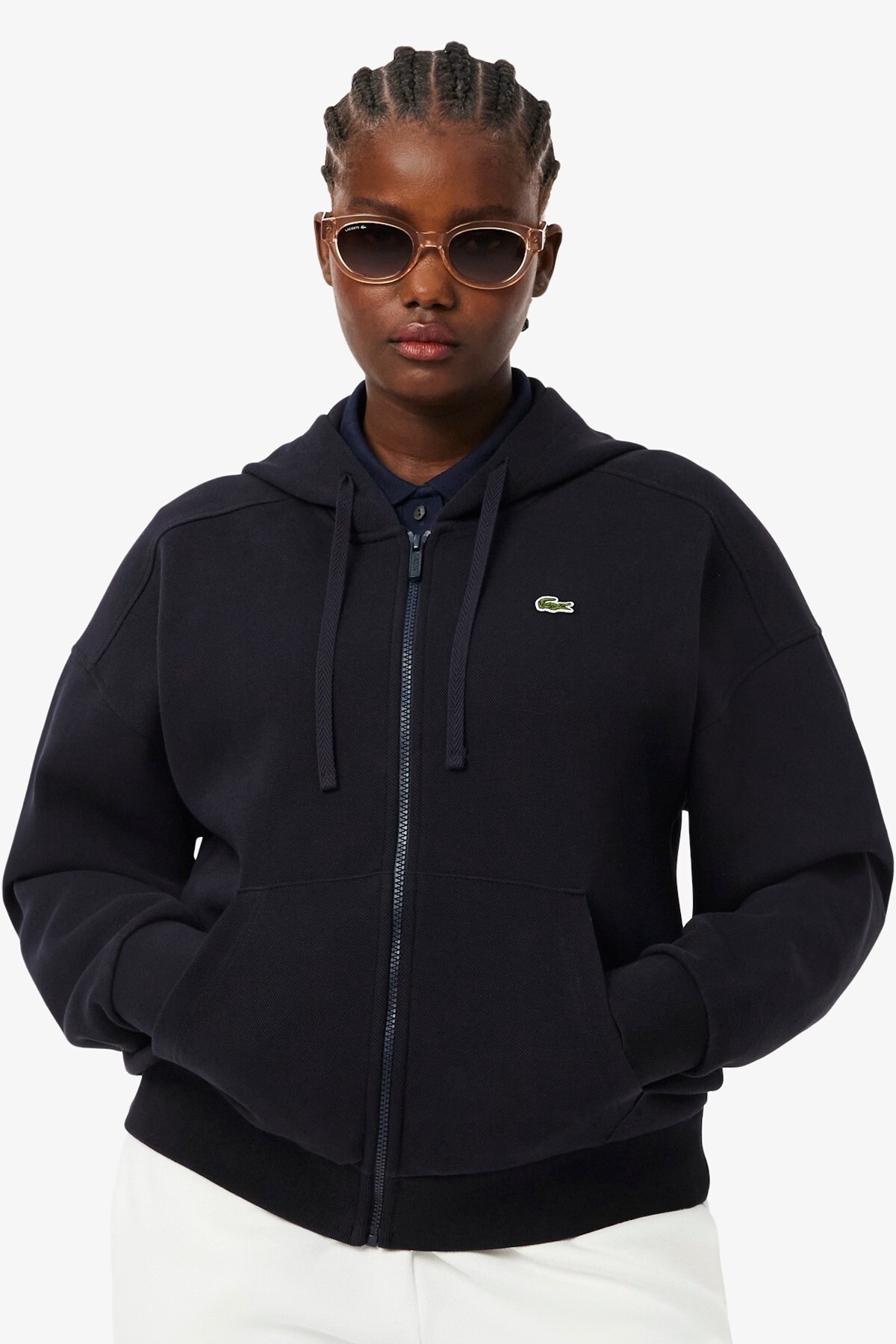 Lacoste Reguler Fit Full Zip Hoodie Cotton Sweatshirt Kadın Kapüşonlu Tam Fermuar Sweatshirt Laciver görsel 5