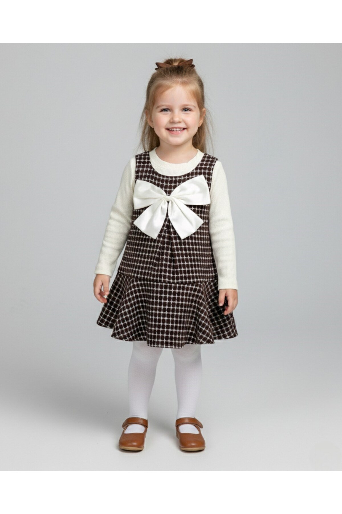 Egelite Kız Çocuk Bayramlık Ekoseli Jileli ve Badili 3-4-5-6-7 Yaş Şık Elbise fotoğrafı 2 (önizleme)