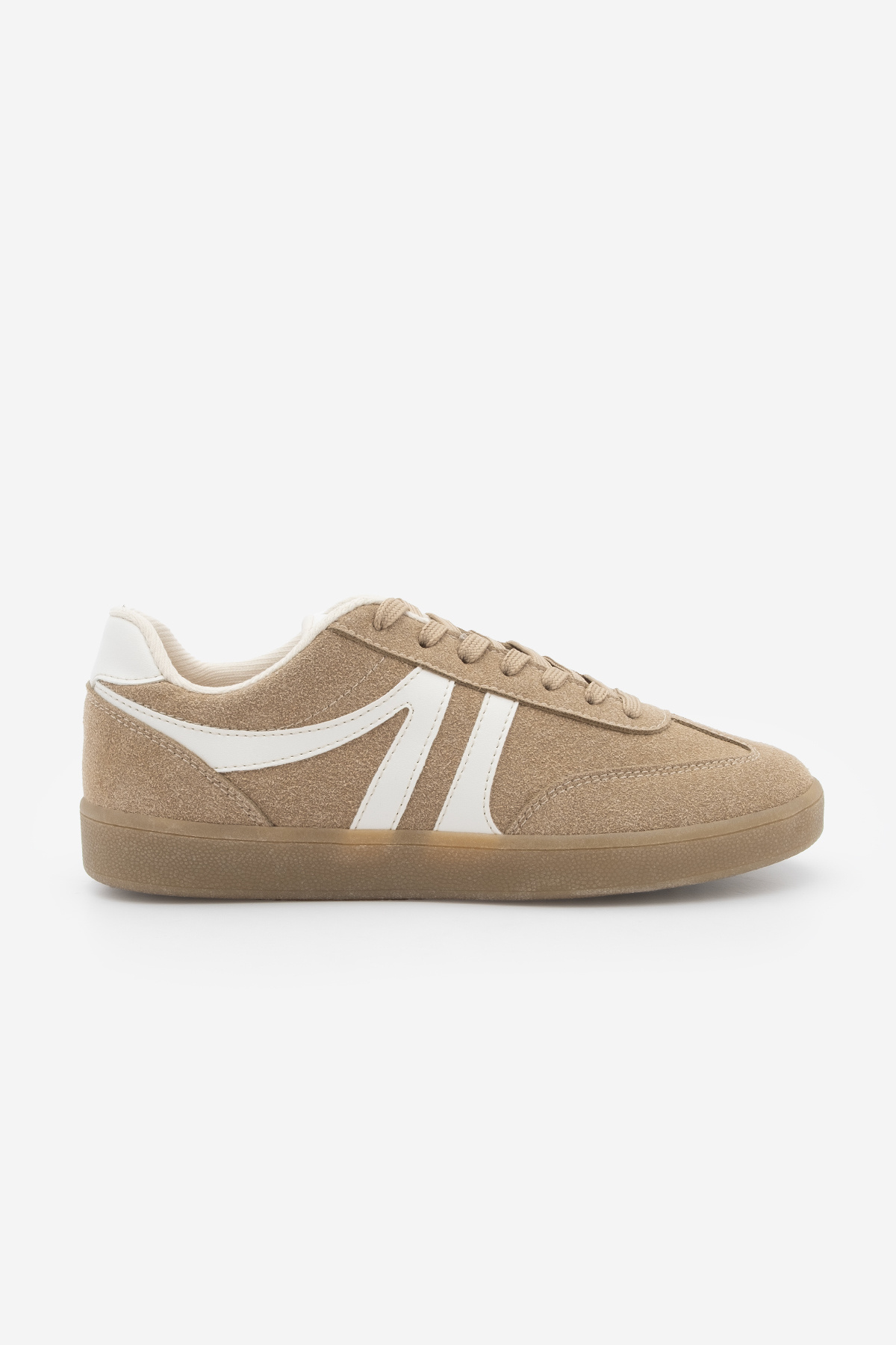 Women's Sneaker Lace-Up Flat Sole Sports Shoes Tion Camel Suede