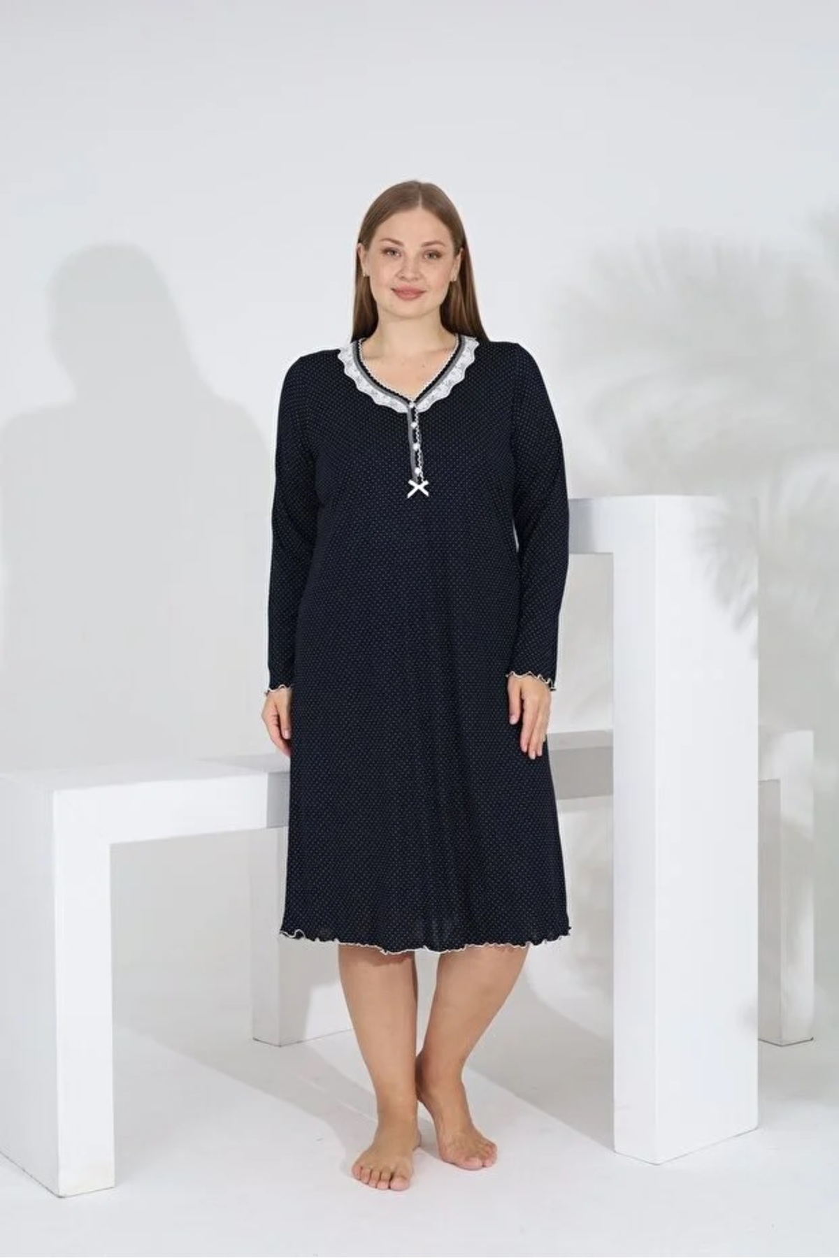 YUYİ ANGELİQUE %70 BAMBU %30 PAMUK BÜYÜK BEDEN UZUN KOLLU KADIN GECELİK 22608