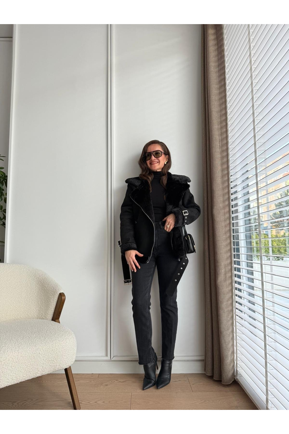 My Blog  Siyah 1. Kalite İçi Kürklü Biker Mont - Görsel 4
