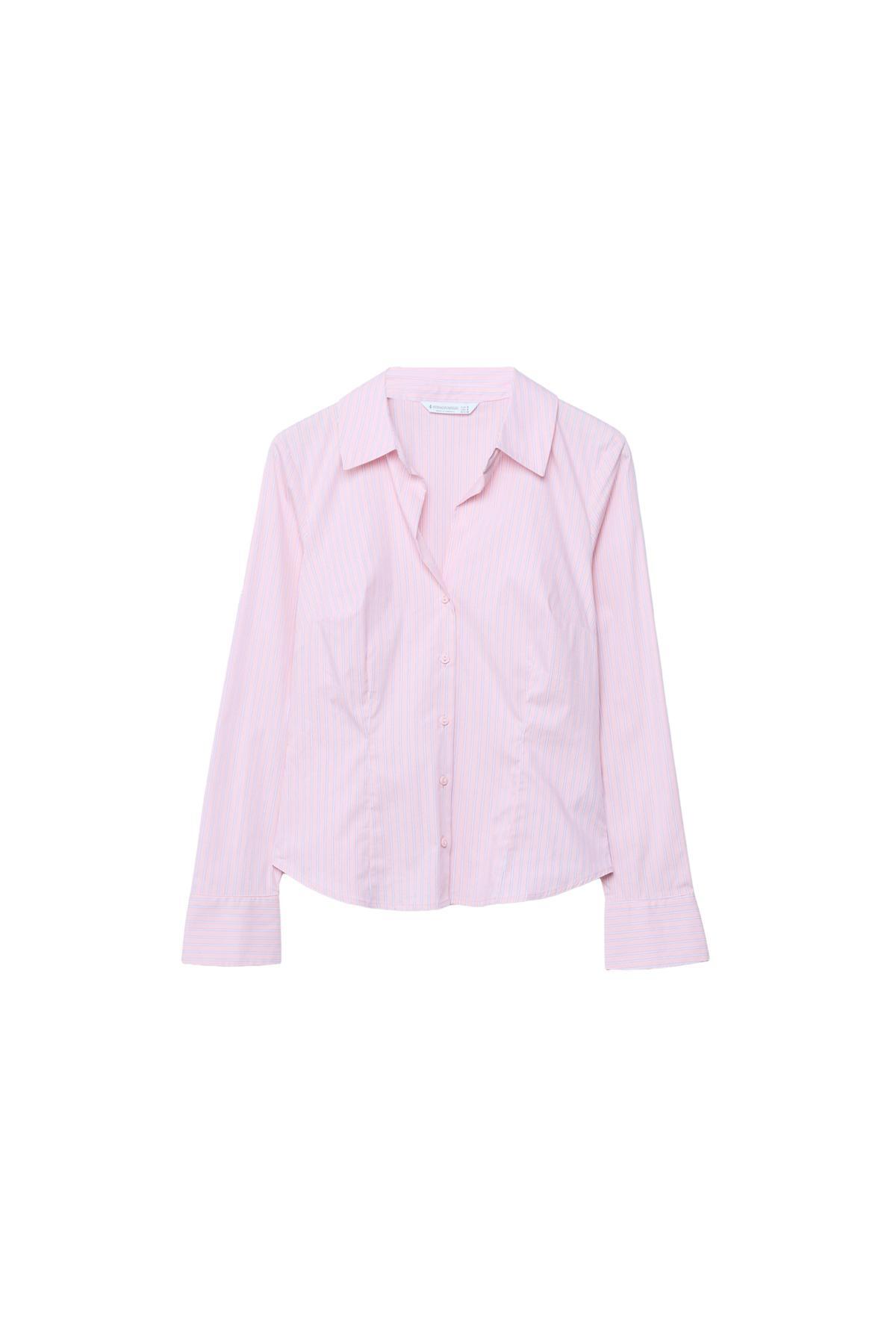 Stradivarius  Basic, fitted çizgili gömlek - Görsel 6