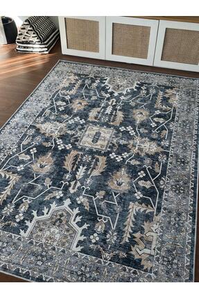 Missia Home Yıkanabilir Pamuk Taban Vintage Mavi Halı 7027