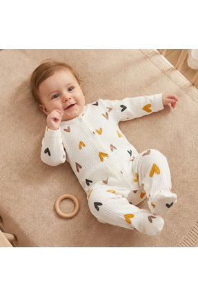 Süpermini Tramlı Kalp Patikli Bebek Tulum – %100 Pamuk, Şık ve Konforlu 3-6 A...