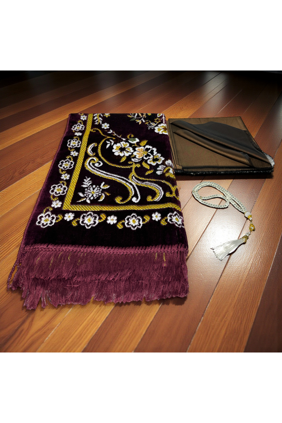 Bag Scarf Set – Velvet Prayer Sheet Flamed Cotton Scarf & Rosary