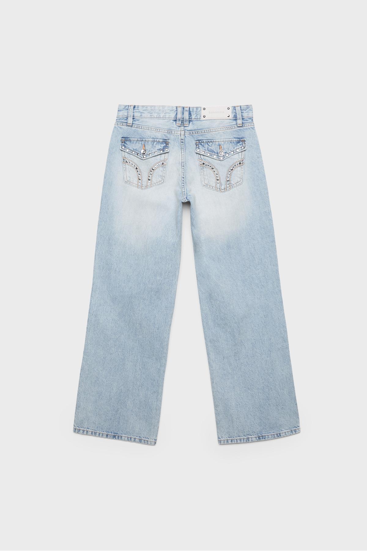 Stradivarius  Düşük bel straight fit zımbalı cepli jean - Görsel 8