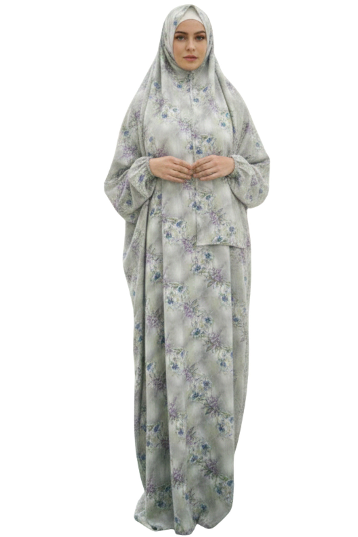 ABSHIR Women's Prayer Dress Muslim,Floral Print, Long Sleeve, Modest ...