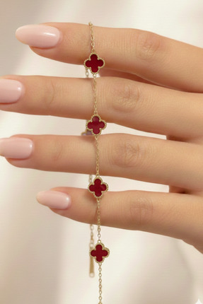 Elika Silver Yonca Model Renkli Gold Bileklik / Çelik Bileklik