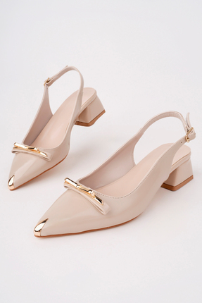 MARSHETTA Aurelia Model Bej Rugan Sivri Burun Gold Toka Detaylı Arkası Açık B...