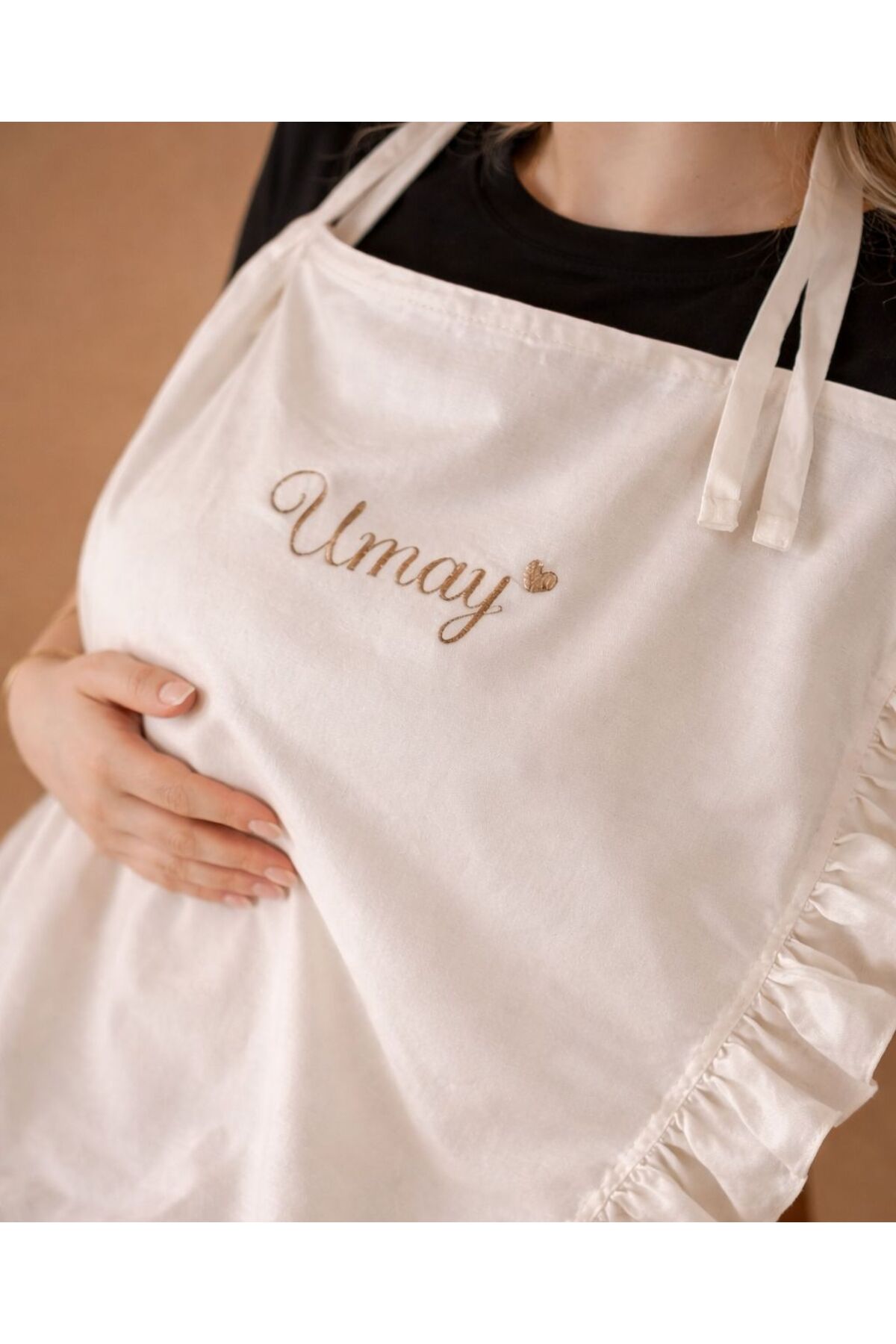 JUNİPERUS Kişiye Özel İsim Nakışlı Fırfırlı Keten Çok Amaçlı Emzirme Örtüsü Puset Örtüsü Oeko-tex Sertifikalı fotoğrafı 4 (önizleme)