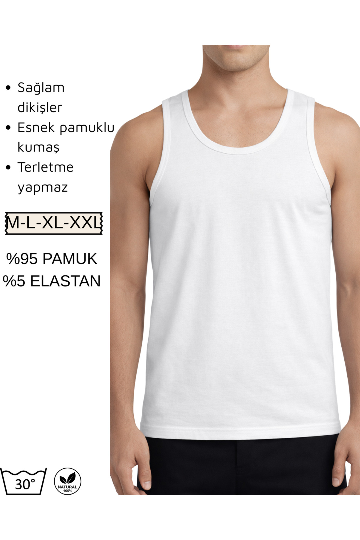 3-Piece Men's Sports Singlet Cotton Lycra Crew Neck Wide Mold M-XXL