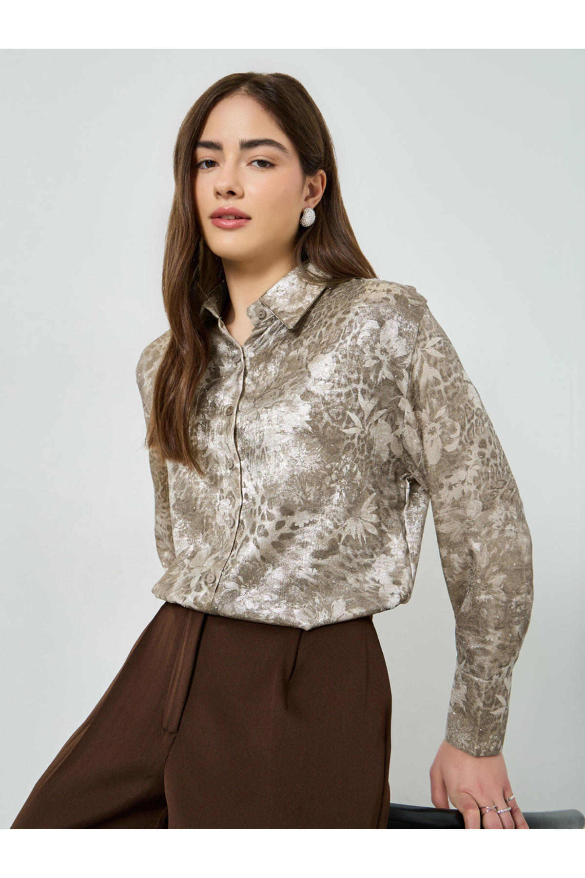 Styli Grey All Over Print Long Sleeve Shirt
