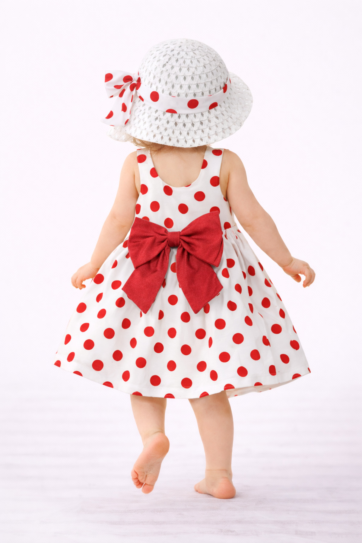 Chicsy Baby Tatlı Yazlık Kız Bebek Elbise Puantiye Desenli Şapkalı Elbise fotoğrafı 2 (önizleme)