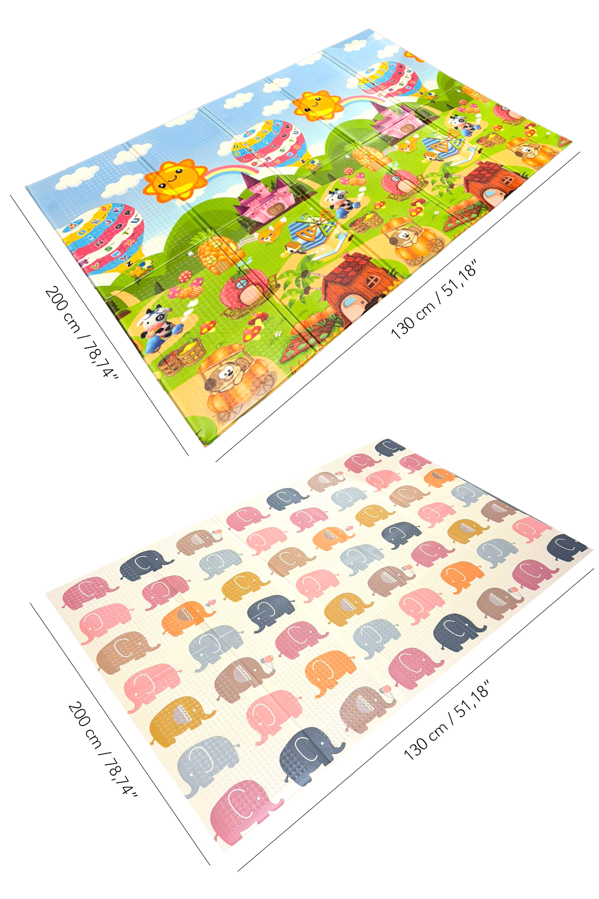 Meleni Baby Çift Taraflı Çiftlik Oyun Matı - 200x130x1 cm Katlanabilir Çocuk Oyun Halısı Taşıma Çantalı fotoğrafı 4 (önizleme)