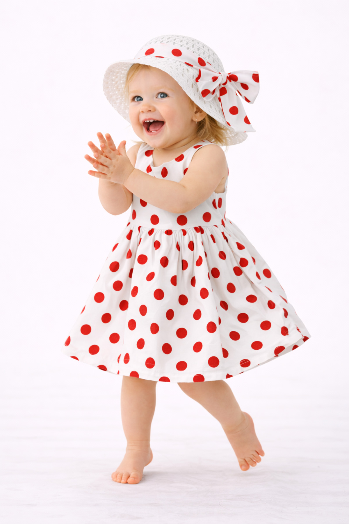 Chicsy Baby Tatlı Yazlık Kız Bebek Elbise Puantiye Desenli Şapkalı Elbise fotoğrafı 4 (önizleme)