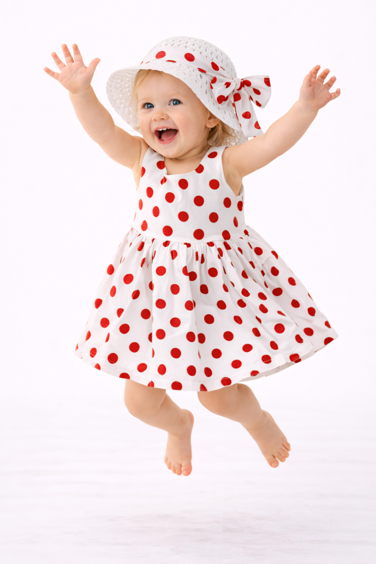 Chicsy Baby Tatlı Yazlık Kız Bebek Elbise Puantiye Desenli Şapkalı Elbise fotoğrafı 6 (önizleme)