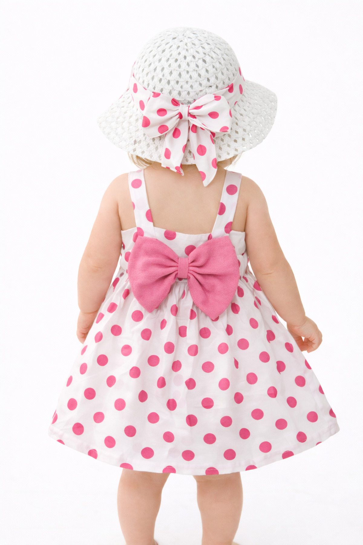 Chicsy Baby Tatlı Yazlık Kız Bebek Elbise Puantiye Desenli Şapkalı Elbise fotoğrafı 2 (önizleme)