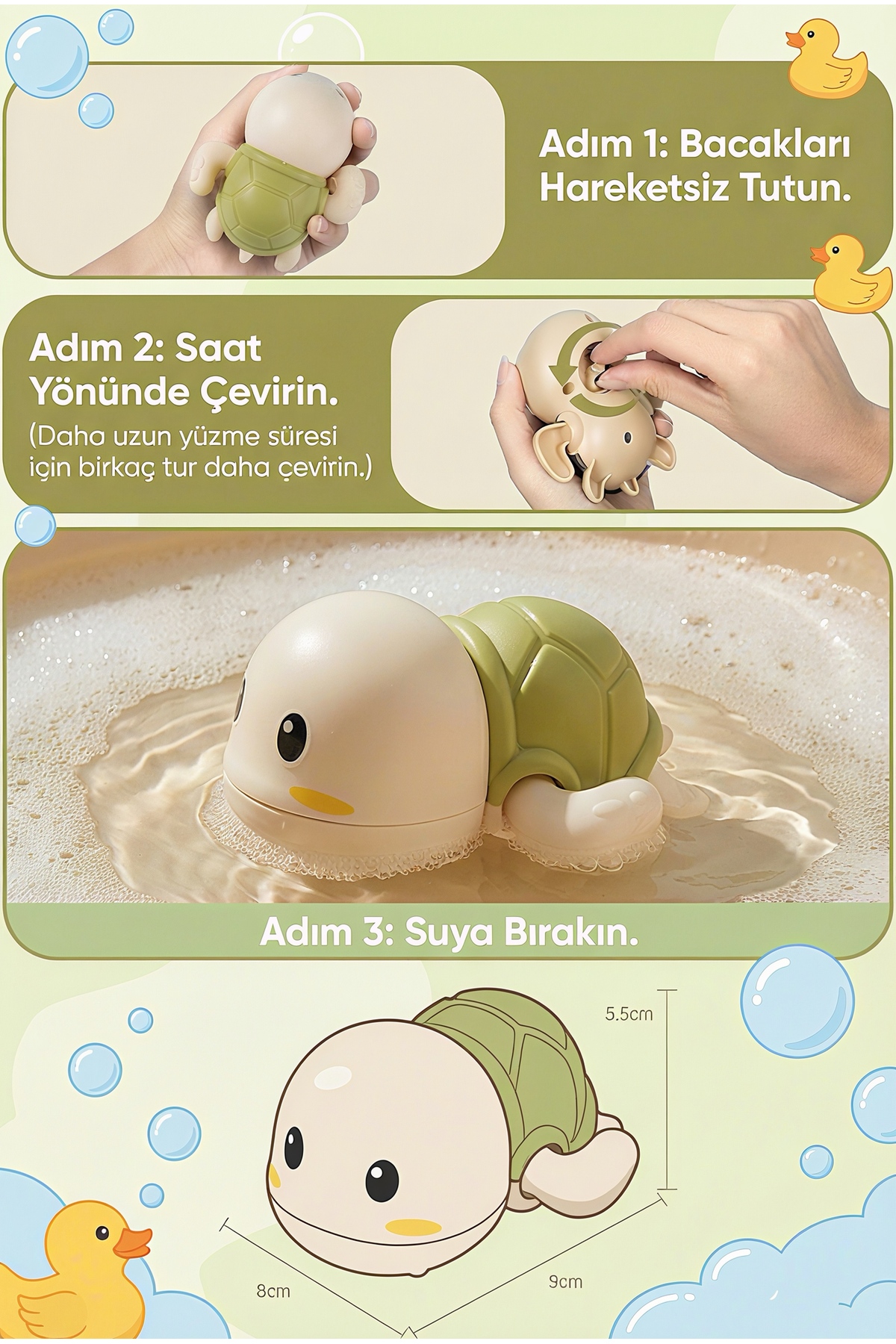 Circle Toys Kurmalı Kaplumbağa Bebek Banyo Oyuncağı – Suda Yüzen, Su Oyuncağı - Yeşil Kaplumbağa fotoğrafı 3 (önizleme)