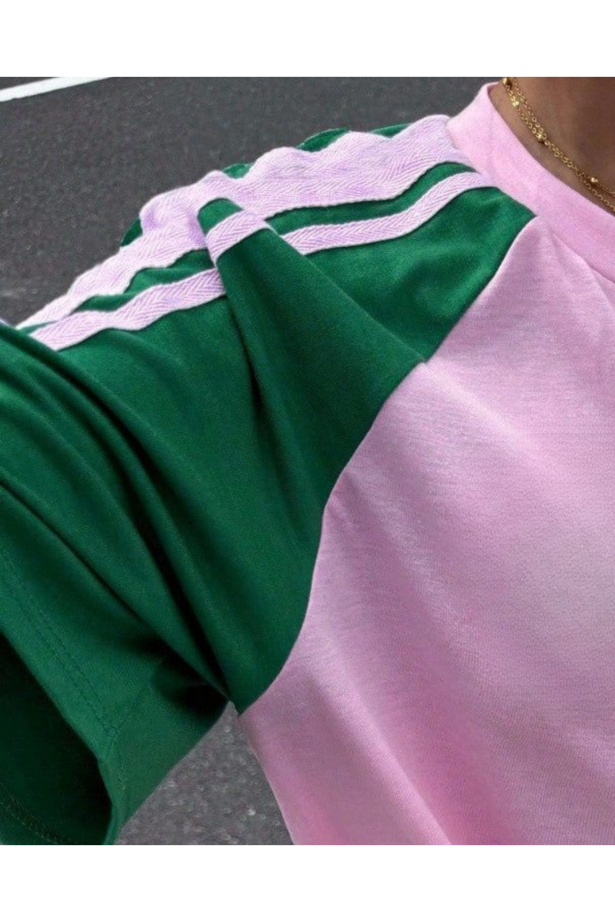 Touz Moda  Retro Streetwear Club Pembe Yeşil Oversize T-Shirt - Görsel 2