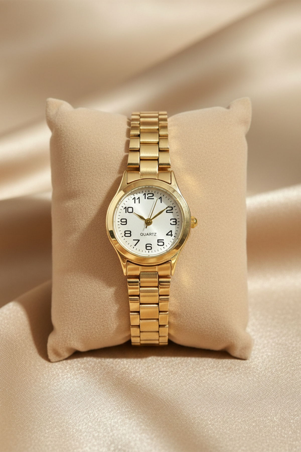 Cansios Model Daily Use Waterproof Round Number Gold Wristwatch for Women