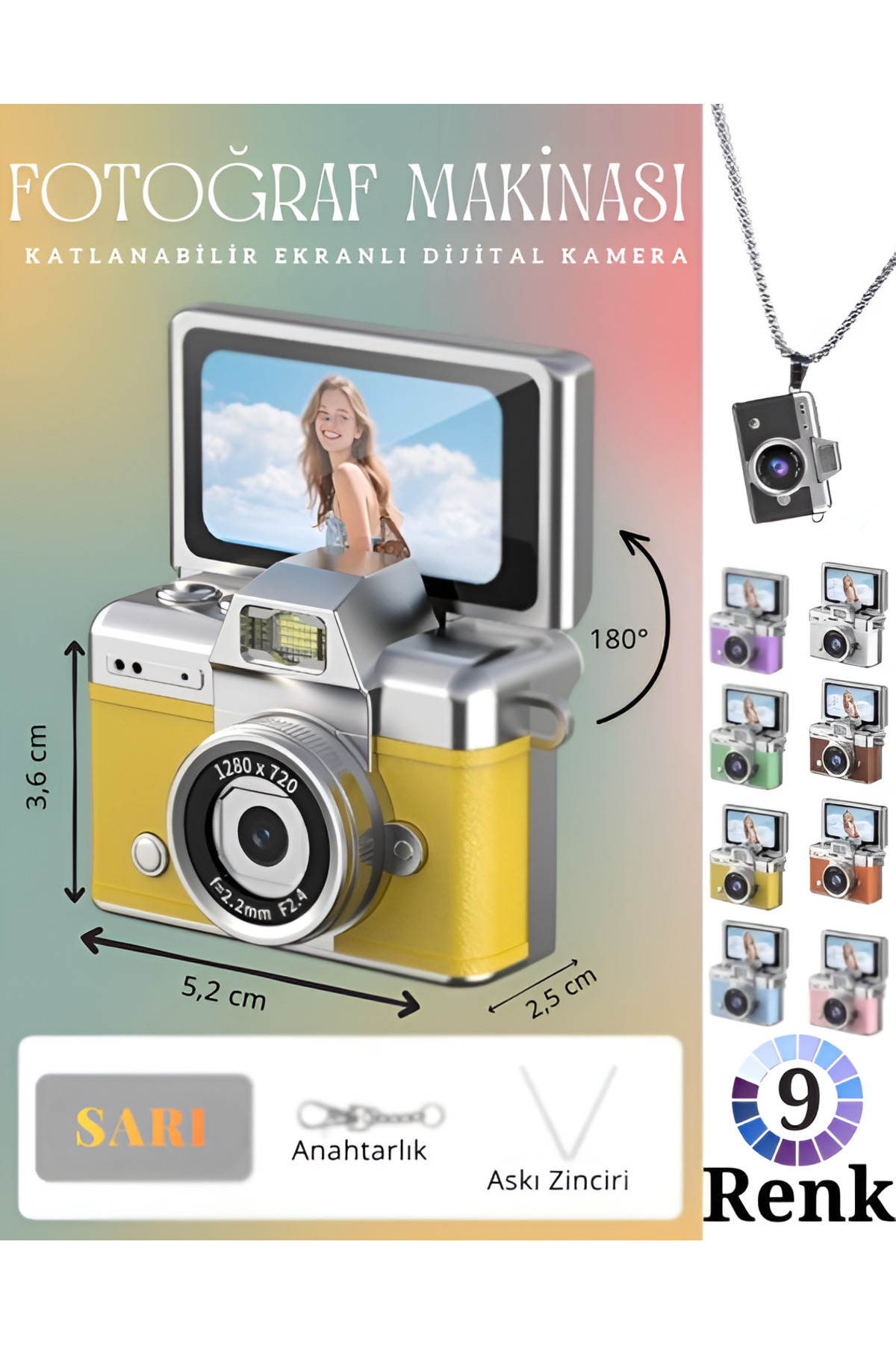nextbuy Mini Dijital Avuç İçi Kamera Katlanabilir Ekranlı Retro