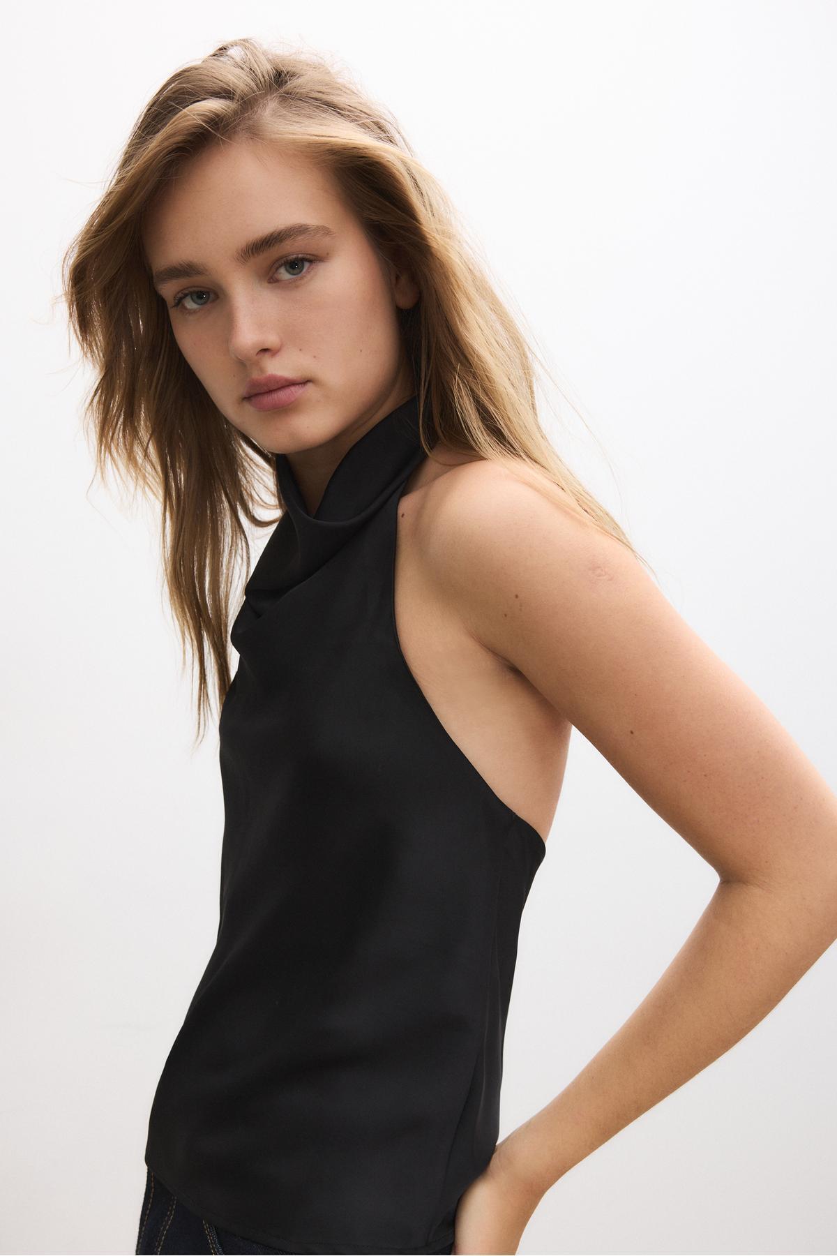 Stradivarius  Saten halter top - Görsel 3