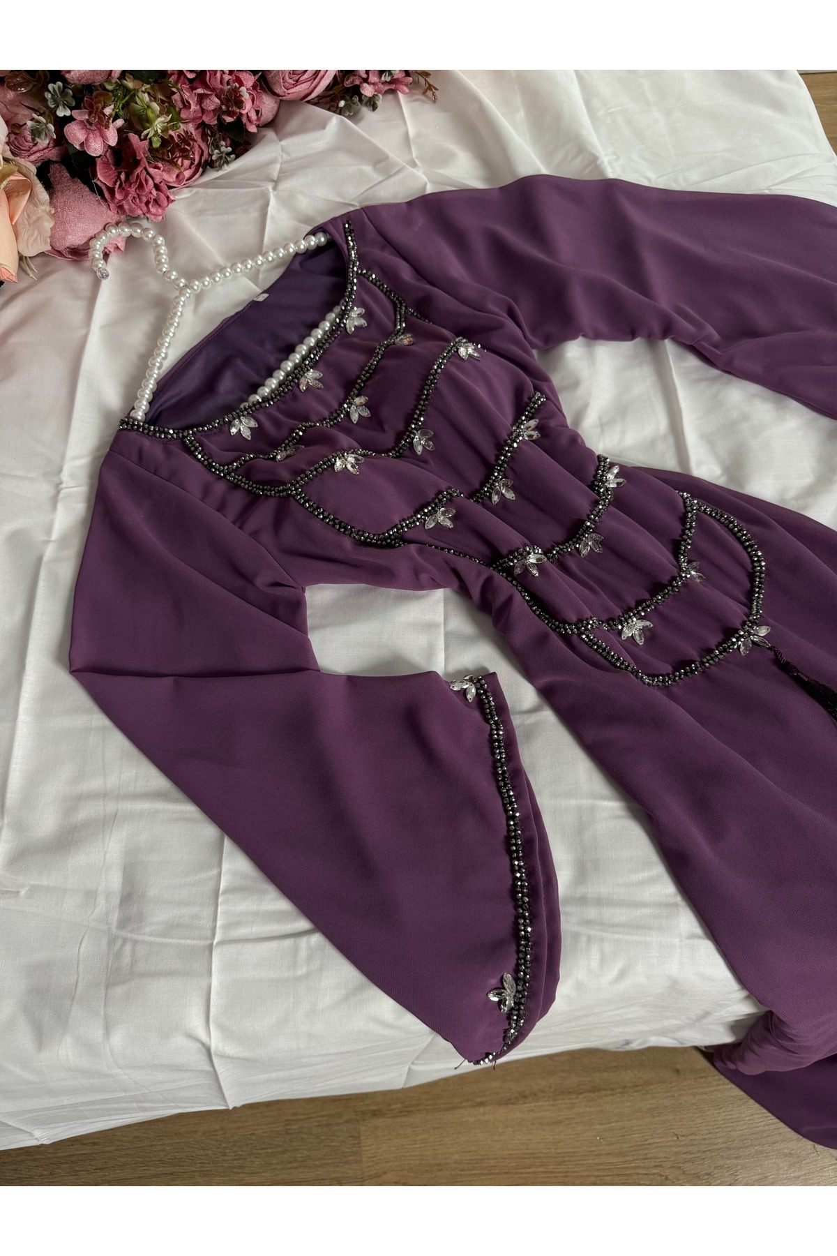 فستان موف تطريز يدوي