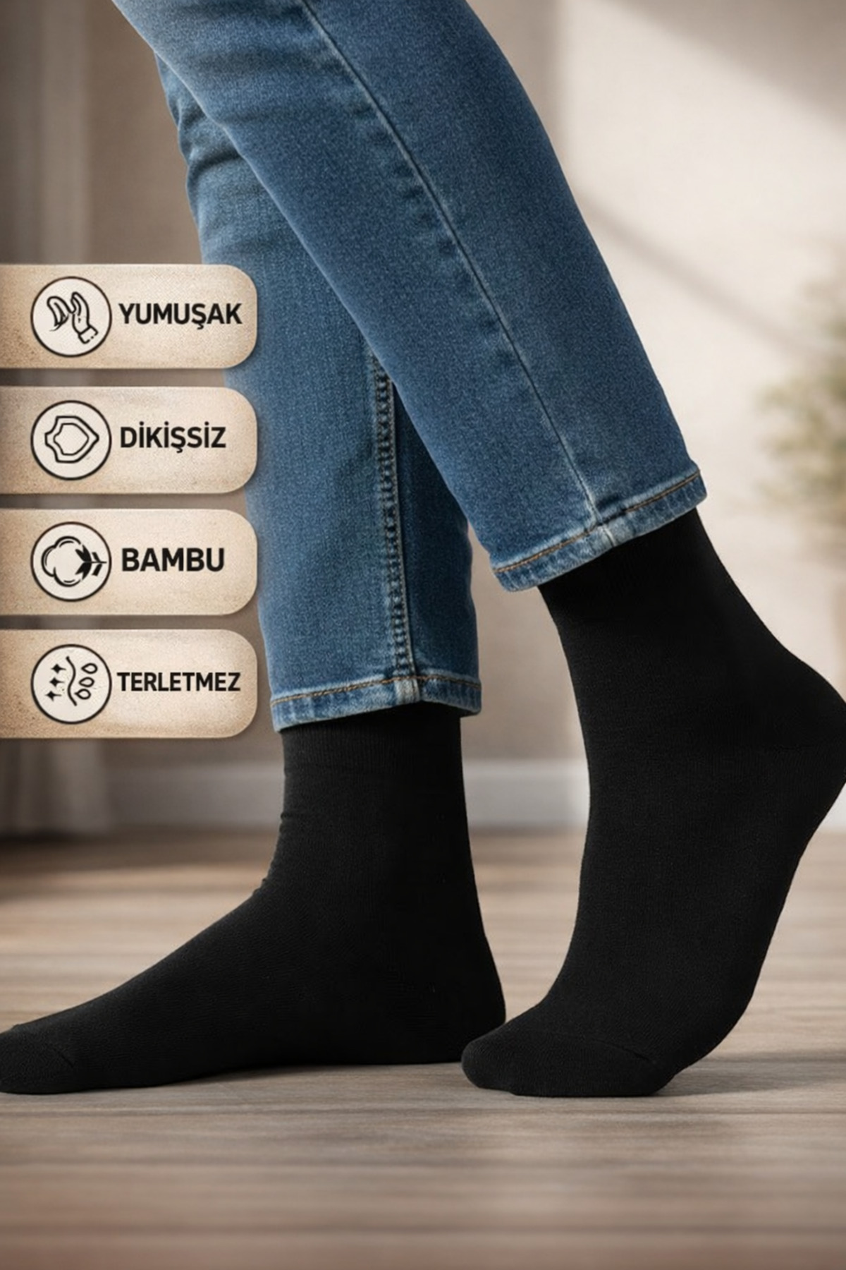 Baff Siyah Erkek Bambu Çorap 10'lu Paket (40-44) görsel 2