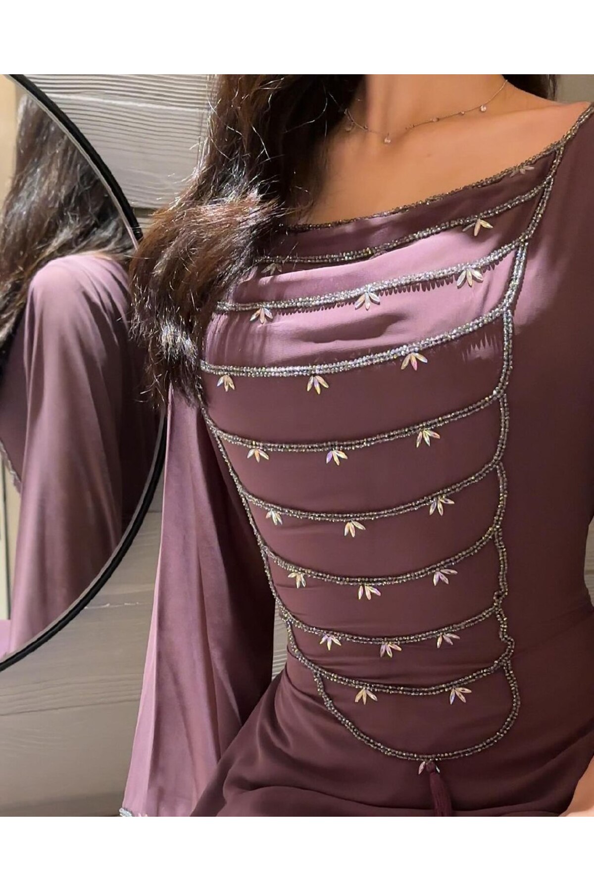 فستان موف تطريز يدوي