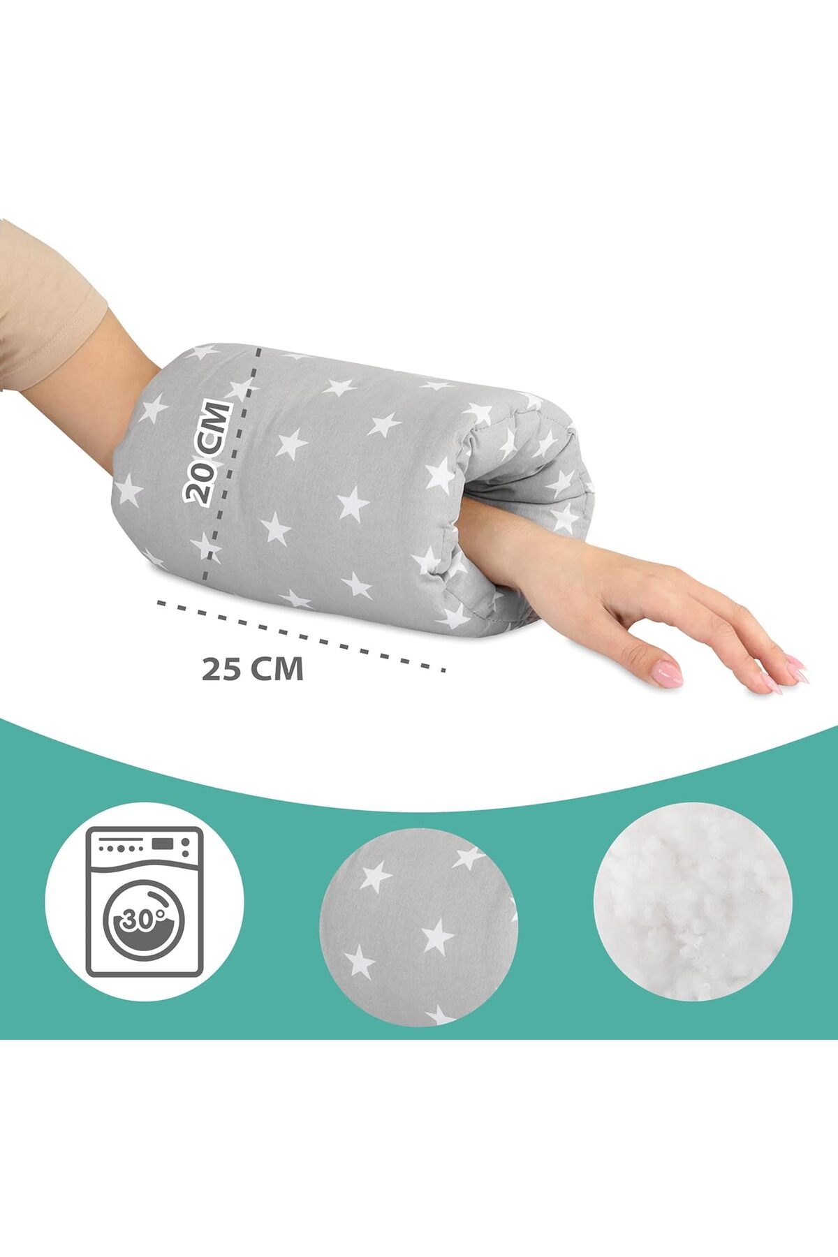 LinoaBaby Pratik Emzirme Destek Kolluğu Yastık %100 Organik Pamuklu Gri Yıldızlar fotoğrafı 4 (önizleme)