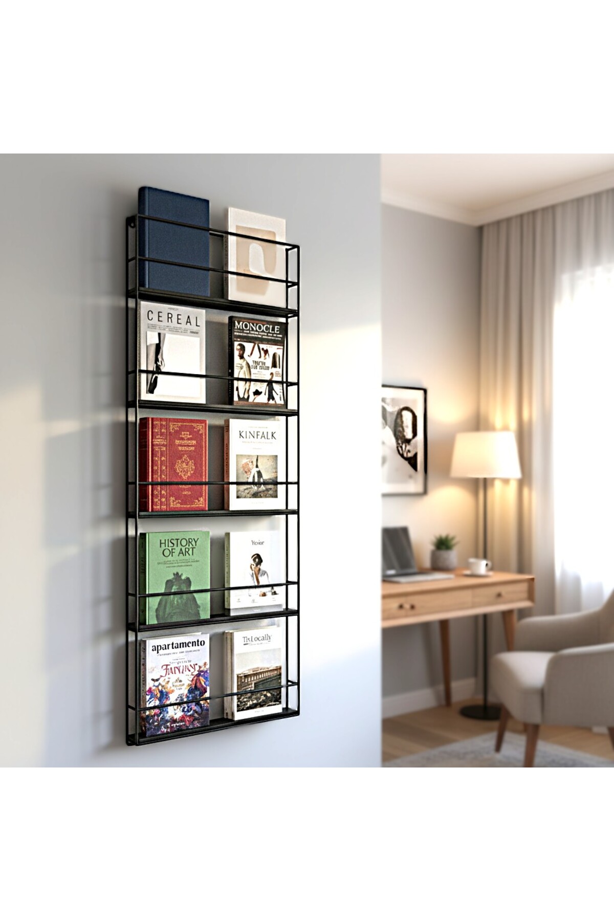 SCANDINAVIAN 5 Eyes SLİM Metal NEW Bookshelf Plaque Magazine and Newsstand