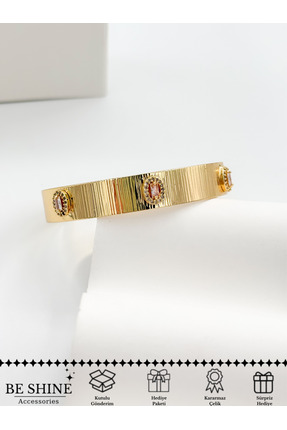 Be shine accessories Beyaz Taşlı Ayarlanabilir 14K Kelepçe Bileklik