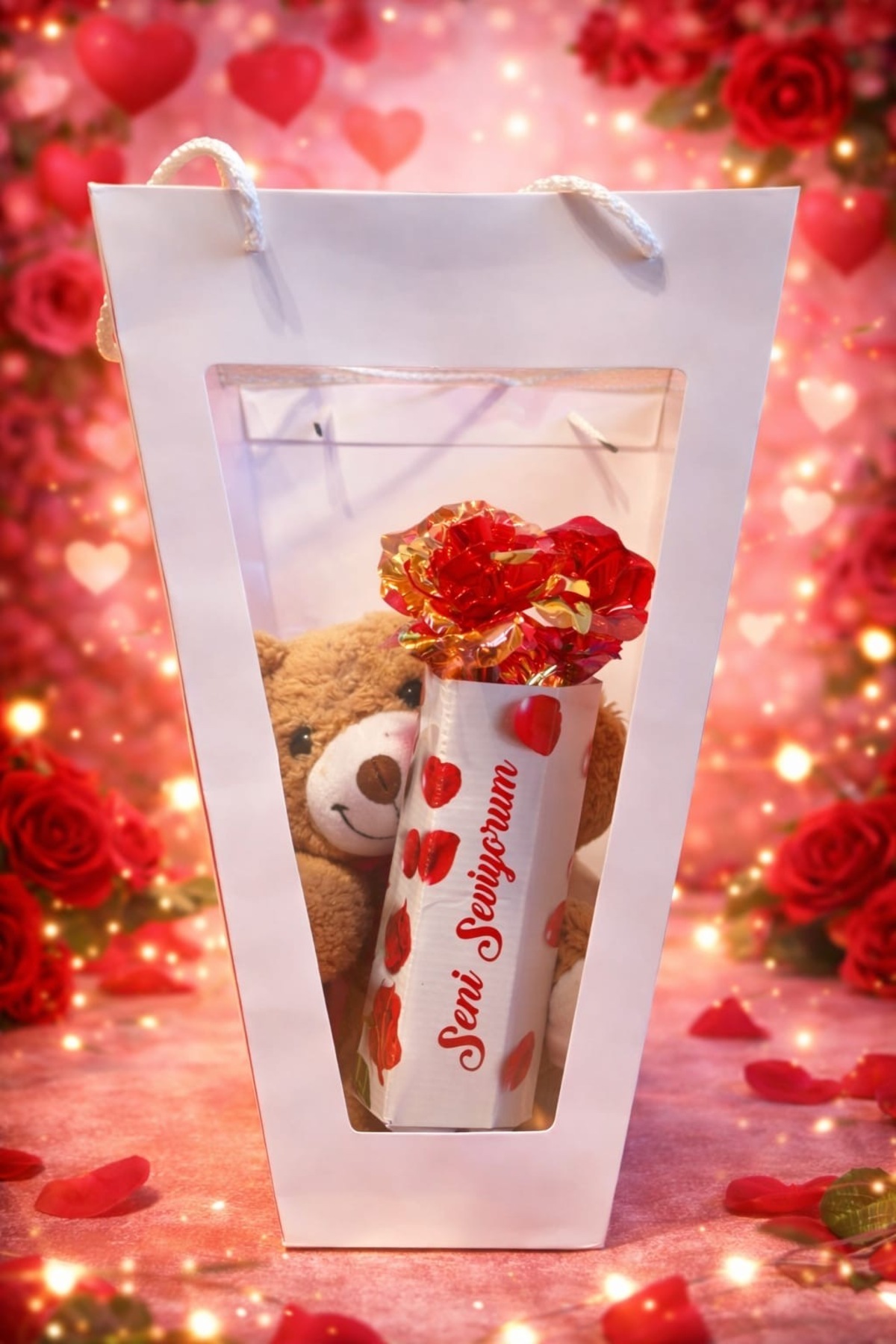 ADA HOME COLLECTION SHOP KADINLAR GÜNÜ DOĞUM GÜNÜ ANNELER GÜNÜ VE SEVGİLİ İÇİN ÇANTALI PELUŞ AYICIKLI ÇİÇEK fotoğrafı 2 (önizleme)