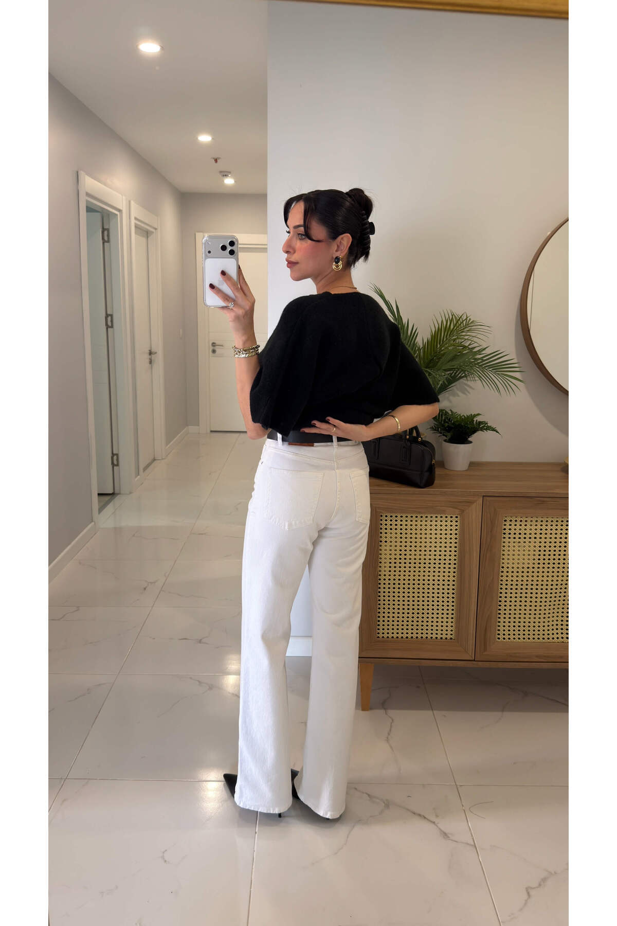 BİRCANÇİL  Zored Beyaz Kemerli Wıde Leg Jean - Görsel 4