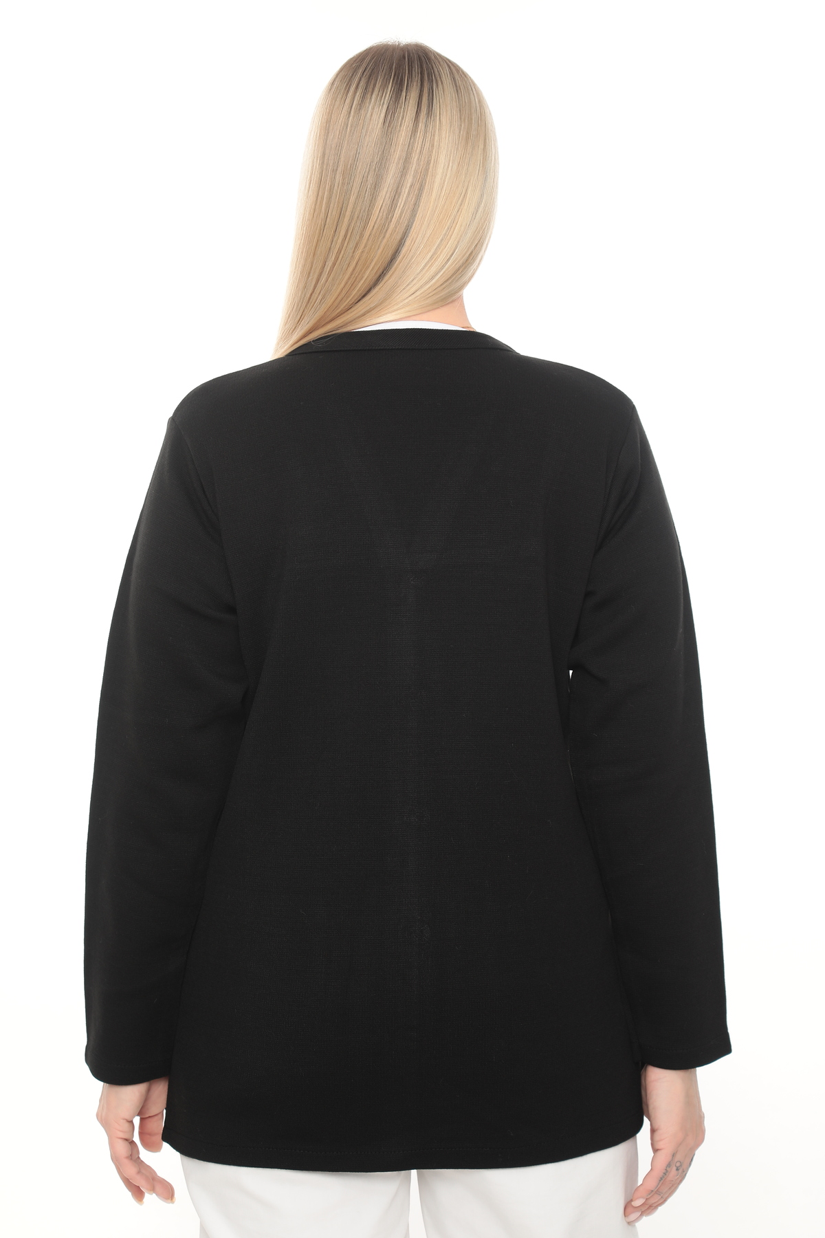 İKSUN  Çiçekli Nakışlı Kışlık Kalın Çelik Örgü Düğmeli Cepli Triko Anne Hırka Ceket - Görsel 4