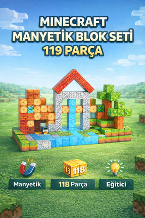 YILDIRIM OYUNCAK 119 Parça Minecraft Temalı Manyetik Küp Blok Seti | Orman Te...